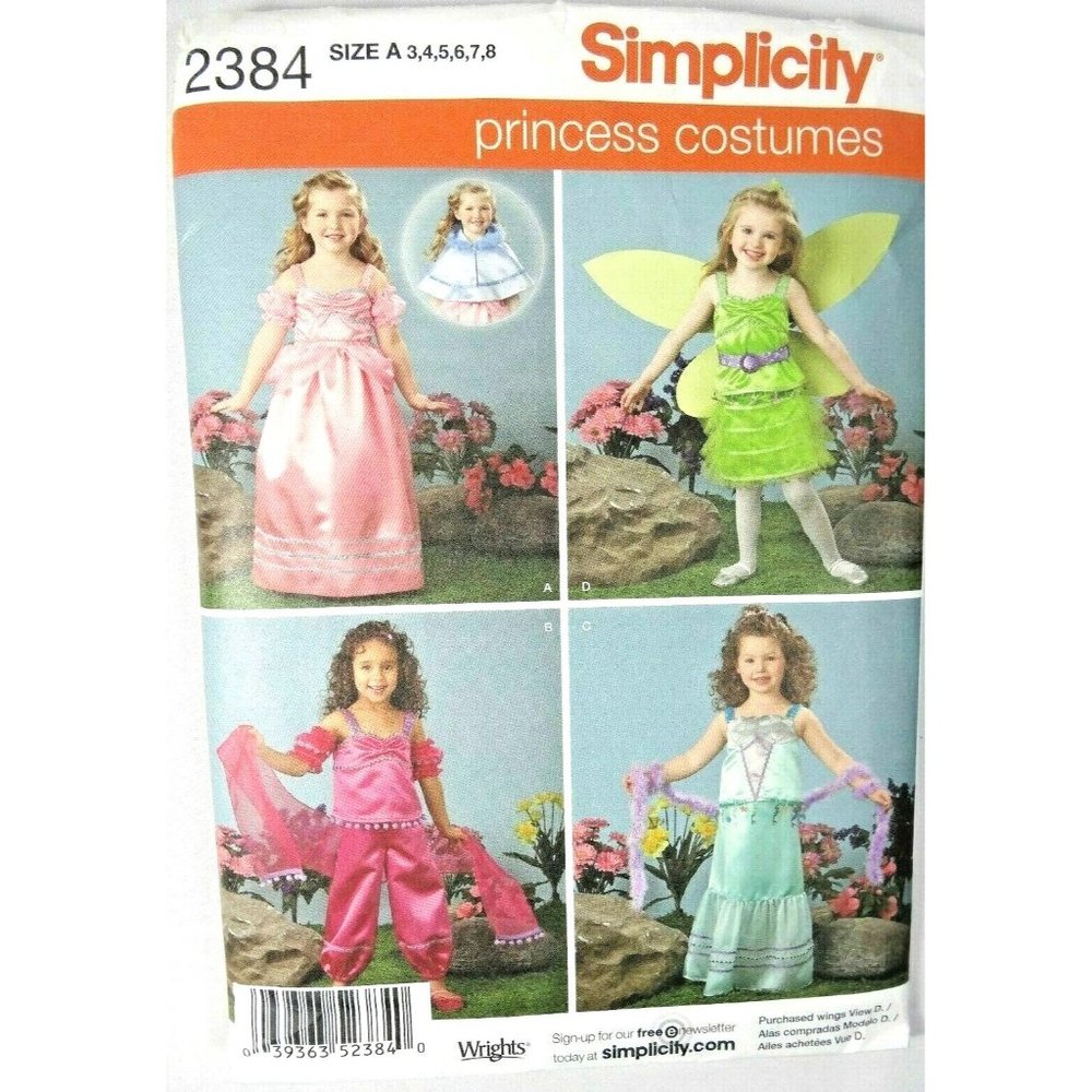 2010 Simplicity Pattern 2384 Child Princess Costumes Size A 3-8 Top Skirt Pants